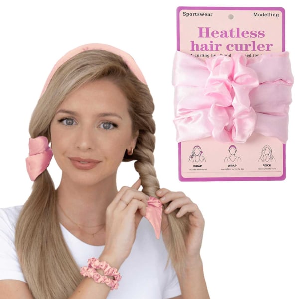 Pehmeä lämpötön kiharrin tekosilkki - hellävaraiset kiharat hiukset ilman lämpöä - hiuskiharrin pinkki pink