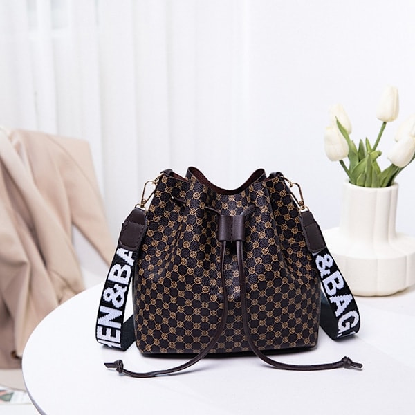 Trykt bucket bag for kvinner, enkel liten veske, skulderveske, avslappet crossbody-veske