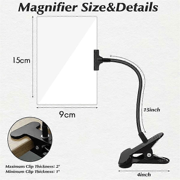 5X Förstoringsglas med Klämma, 6x3,5 Tum Förstoringsglas med Justerbar Flexibel Svanhals, Klämma på Förstoringsglas
