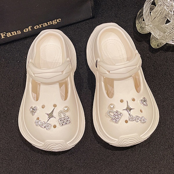2025 Tyksålede Rhinestone Dame Baotou Hjemmesko Højdeforøgende Prinsesse Stil Simple Skridsikre Vandtætte Hjemme Hverdagssko 39-40