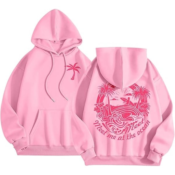 Palm Puff Huppari Oversized Pitkähihainen Pusero Kirjainpainatuksella Teinitytöille Y2k Huppari Muoti Pusero Kiristysnyörillä ja Taskuilla Pinkki Pink 2XL