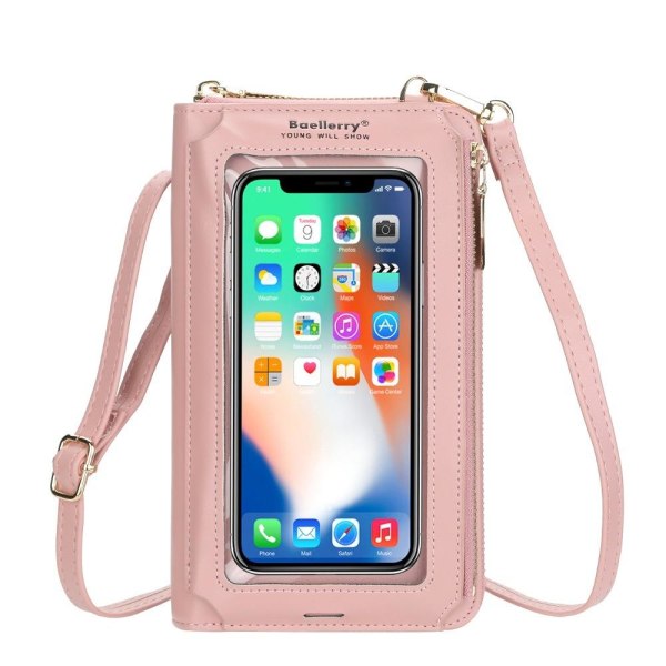 axelväska mobilväska med axelrem för mobil rosa