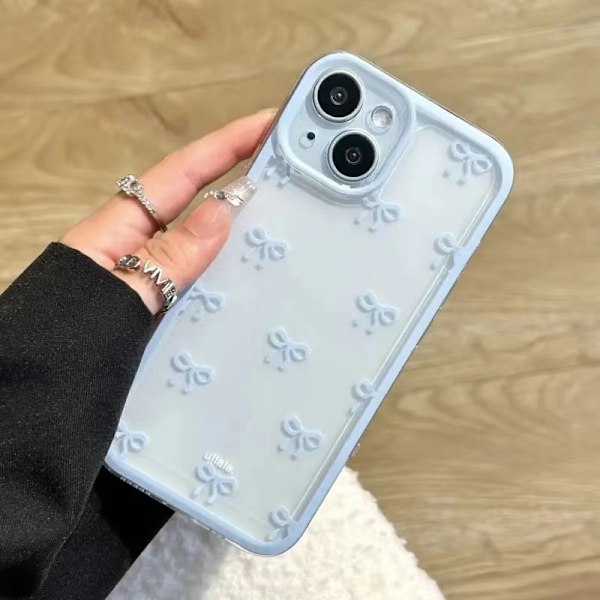 Kuori iPhone 16:lle, Läpinäkyvä Söpö Nauha Rusetti Kuvio Esteettinen Läpinäkyvä Puhelinkuori Korotettu Kameran Suoja Tytöille - Pinkki iPhone 16 blue iPhone15