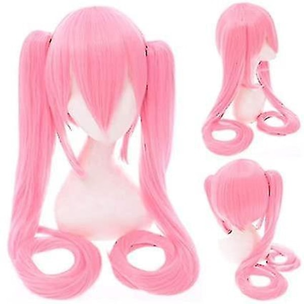 Lång Rak Peruk med 2 Hästsvansar Hatsune Miku Cosplay Peruk Rosa