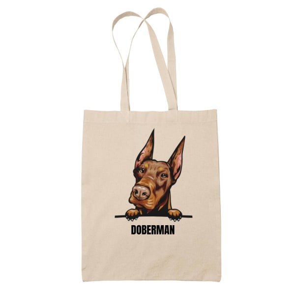 Doberman tygkasse hund shopping väska Kangaskassi beige one size