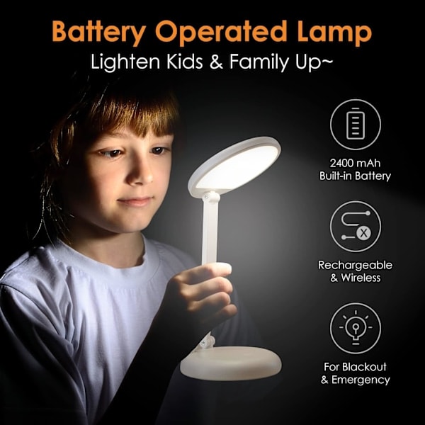 LED-skrivebordslampe, dimbar bordlampe, 6400mAh batteridrevet bordlampe, oppladbar lampe for soverom, berøringslamper nattbordslamper