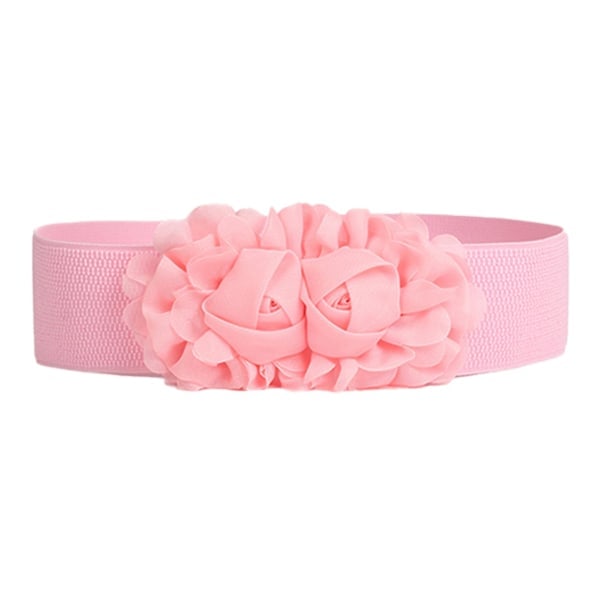 Sinknap Elastisk Belte Dobbel-Blomst Stoff Bredt Elastisk Midjebelte For Fest Rosa