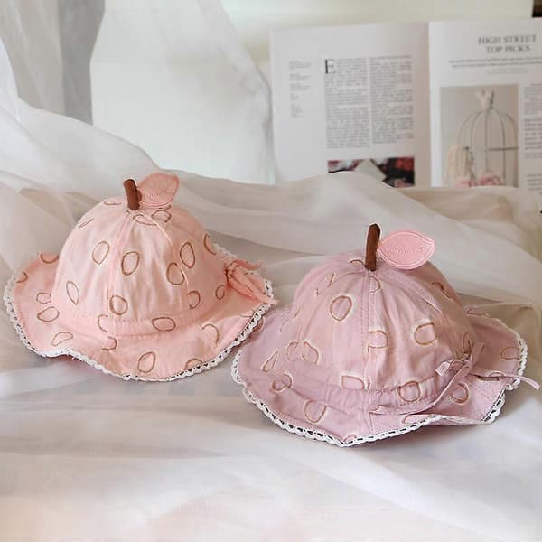 Kreativ tredimensjonal epledesign solhatt for barn, floppy strandhatt, bred brem, justerbar hodeomkrets 48 cm (rosa)