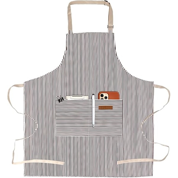 Forkle for kvinner med lommer Unisex Voksen Matlaging Baking Kjøkken Kokk Bomull Forkle Justerbar Smekke