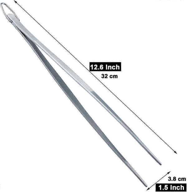 Erittäin pitkät pinsetit 30 cm ruostumattomasta teräksestä koukulla, 2 kpl:n setti