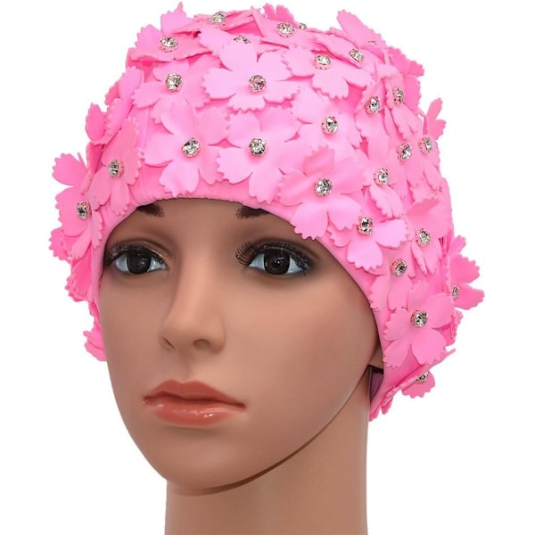 Håndlaget retro svømmehette med rhinestone-kronblader for kvinner