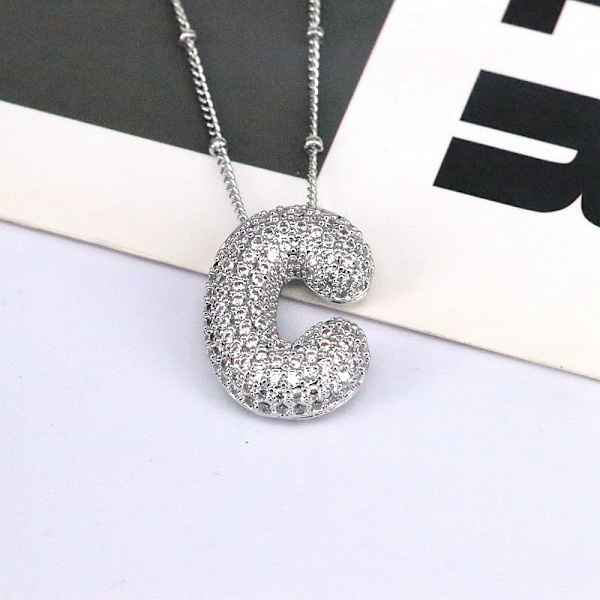 Bokstavshänge Mässing Bubble Letter Halsband Temperament Mode 26 Engelska Bokstav Halsband silver C