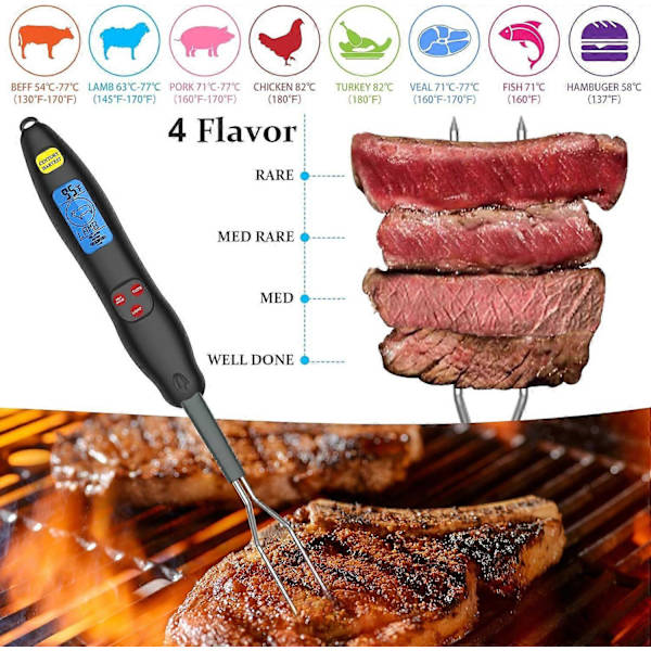 BETTE Matlagningstermometer, Kökstermometer, Kötttermometer, Grillgaffel