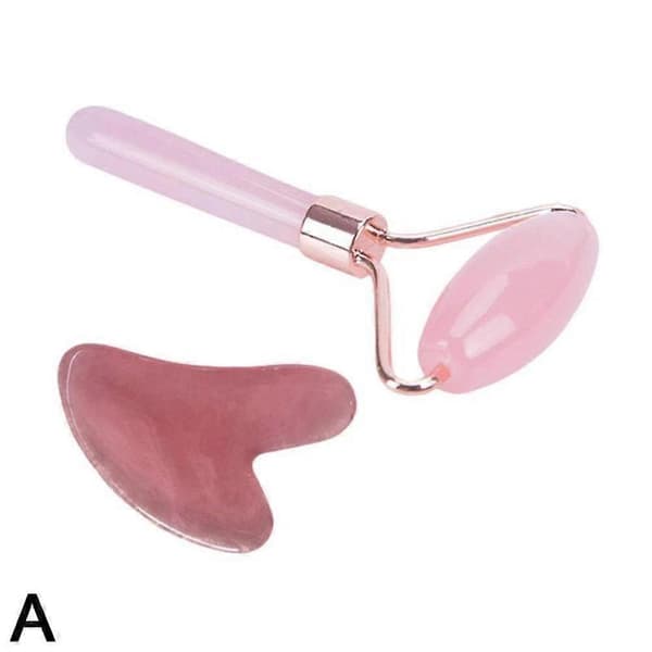 1 * Jade Roller & Gua Sha Ansikts- och Kroppsterapimassageapparat pink/2pcs