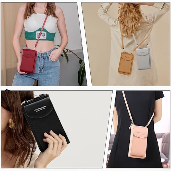 Crossbody Mobilväska för Kvinnor, Äkta Läder Crossbody Väska för Kvinnor Vattentät Mobilficka med Lång Axelrem Dragkedja Kortfack, Liten