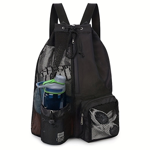Simväska mesh dragsko ryggsäck med våtfack strandryggsäck gym hot ryggsäck black
