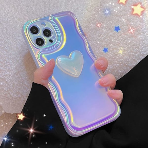 iPhone 16 Skal, Sött Laser 3D Kärlekshjärta Mobilskal Fullständigt Kameralinsskydd Mjukt TPU Stötsäkert Mobilskal för Flickor Kvinnor iPhone 16