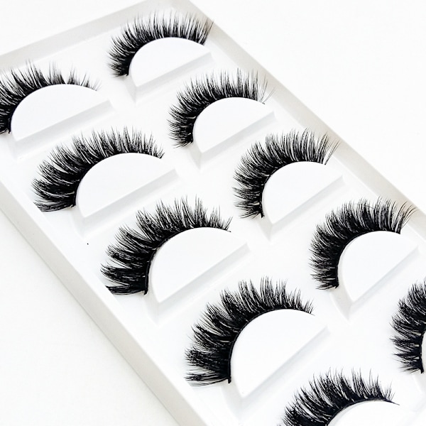 5 Par Løse Øyevipper - 3D Faux Mink - G800 Svart