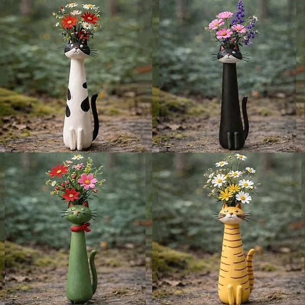 Håndlaget særegen katteformet vase D Black
