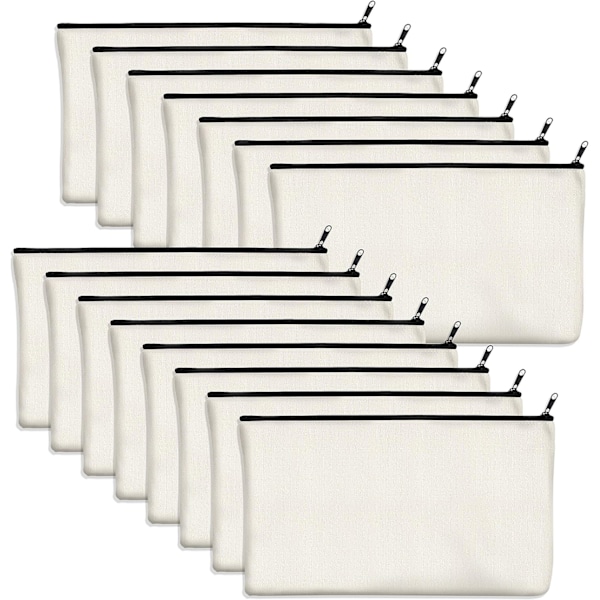 Tom bomullsduk DIY Hantverk Dragkedjeväska Sminkväska Kosmetisk Toalettartiklar Pappersvaror Förvaringsväska (Off-White, 21x 13)