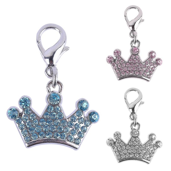 Mode Rhinestones Crown Pendant Nyckelring Hund Hängningar Dekor Pet Accessoarer Blue
