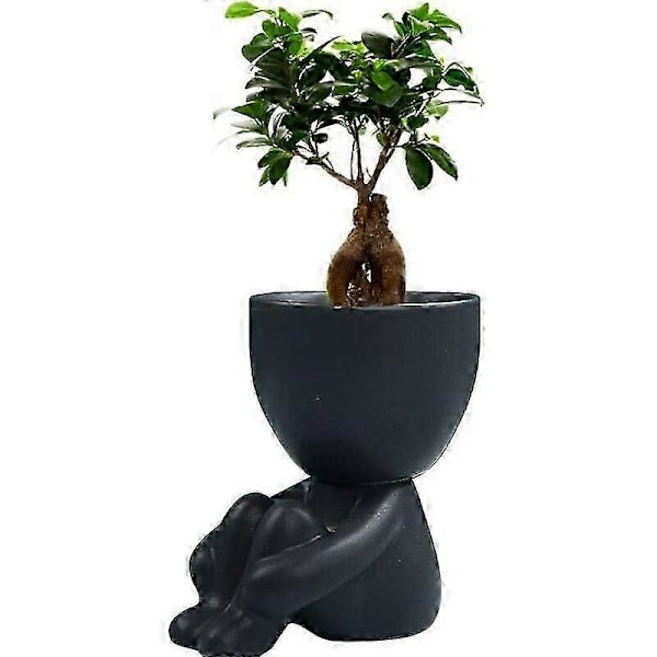 Keramiska skulpturer Konst Resin Suckulentkruka, Härlig Sittande Person Form Bonsai Planter för Bordsdekoration