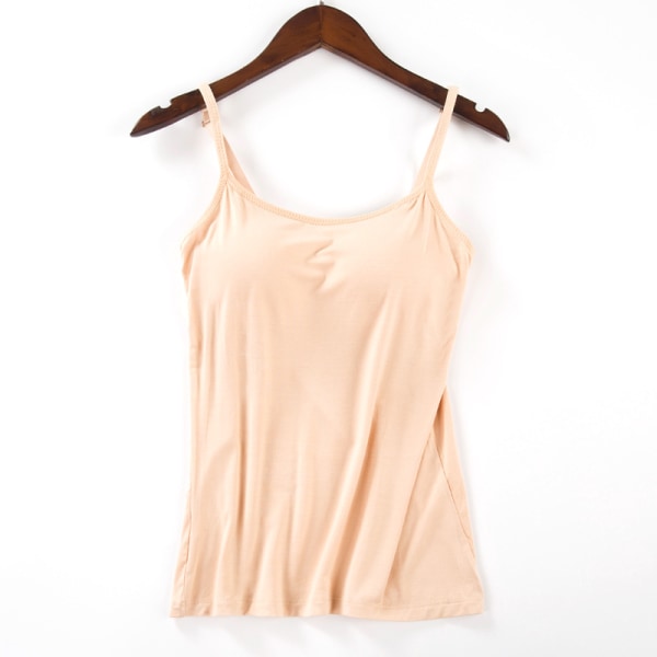 Polstret myk BH Tank Top Spaghetti Camisole med innebygd Apricot L