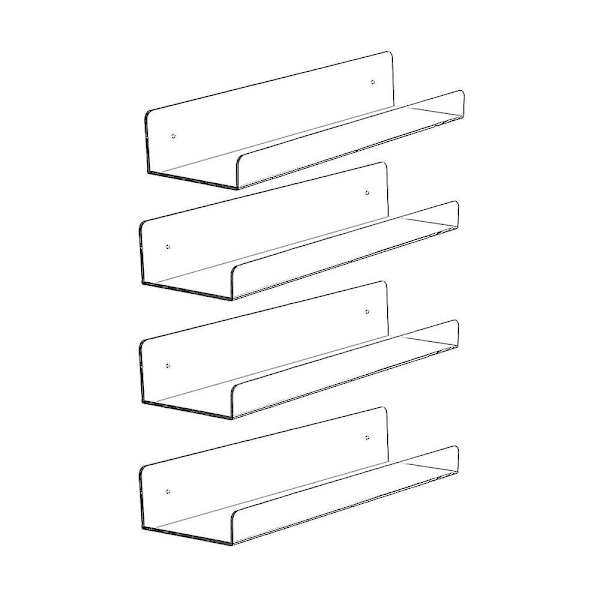 4 klare akrylhyller for veggoppbevaring, flytende hyller, barnebokhylle, display vegghyller