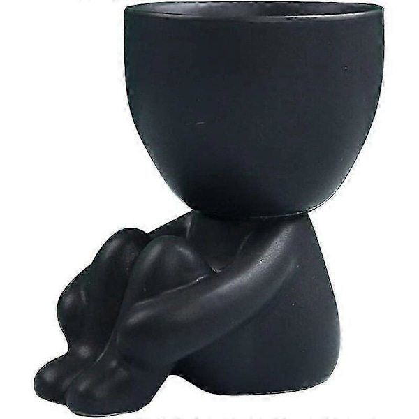 Keramiska skulpturer Konst Resin Suckulentkruka, Härlig Sittande Person Form Bonsai Planter för Bordsdekoration