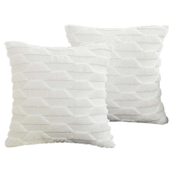 Geometrisk Trapets Plysch Soffkudde Överdrag Enfärgat Prydnadskudde Överdrag för Hemmet (2st, Ren Vit, 45*45cm)