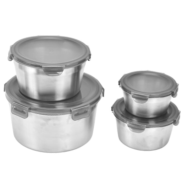4-pack Rostfria Matbehållare Lunchförvaring Crisper Box med Silikonlock Flera Storlekar