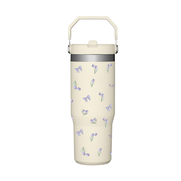 Kreativt tryck bärbar bilmugg jätte 307 rostfritt stål termosmugg bil ismugg Tulip with blue bow
