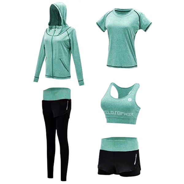 5. sæt for kvinnor löpning yoga bh leggings sæt light green,XXL