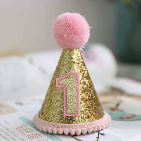 Fødselsdagshat Glitterhat Justerbar Tiara Hårbånd Glitrende Prinsesse Fødselsdagshat til Baby Pige Dreng, Pink-1
