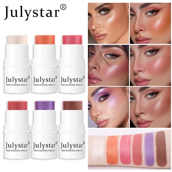 JulyStar High-Shine Sunburn Pearl Blush Cream/Stick, Solid Matte Blush 4