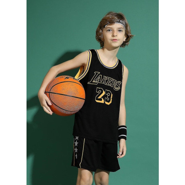 Lakers #23 Lebron James Jersey No.23 Basketball Uniform Set Kids Black XL (150-155cm)