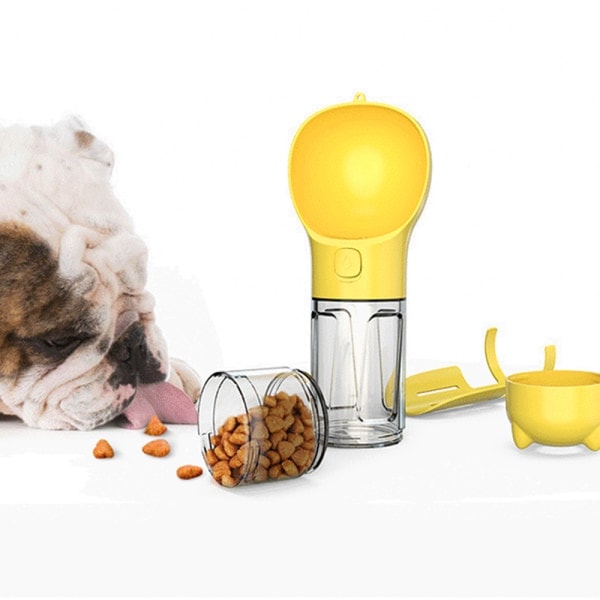 4-in-1 Kannettava koiran vesipullo ruoka-astialla, kakkalapiolla ja pussirullalla, lemmikeille, sininen
