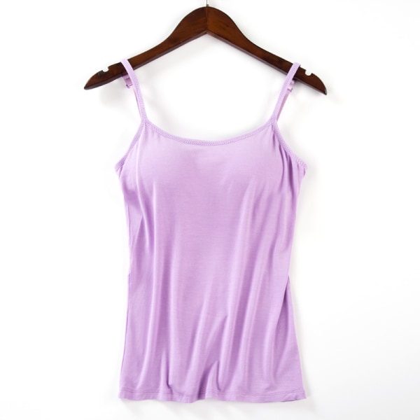 Polstret myk BH Tank Top Spaghetti Camisole med innebygd Light Purple L