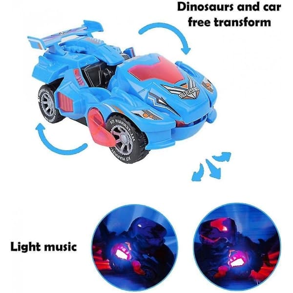 2-i-1 Transformerende Dinosaur LED-Bil med Lys og Musikk, T Rex
