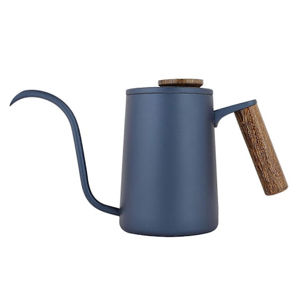 600ml Mode Rostfritt Stål Handtag Dropp Kaffekanna Lång Svanhals Pip Vattenkokare Blå