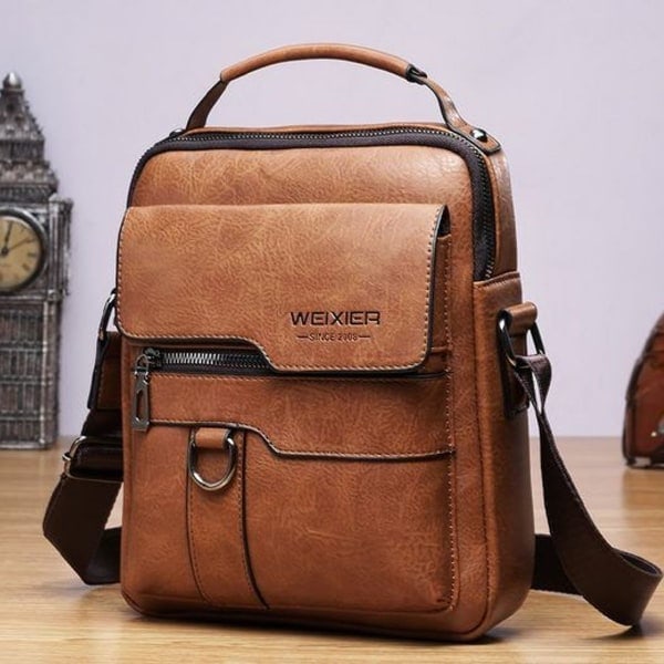Herre skuldertaske i vintage læder, crossbody taske