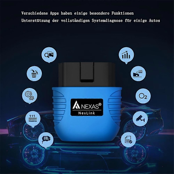 Nexlink OBD2 Bluetooth 5.0 til biler og motorcykler, OBD2 diagnostisk enhed Bluetooth, OBD2 Bluetooth adapter til iOS og Android