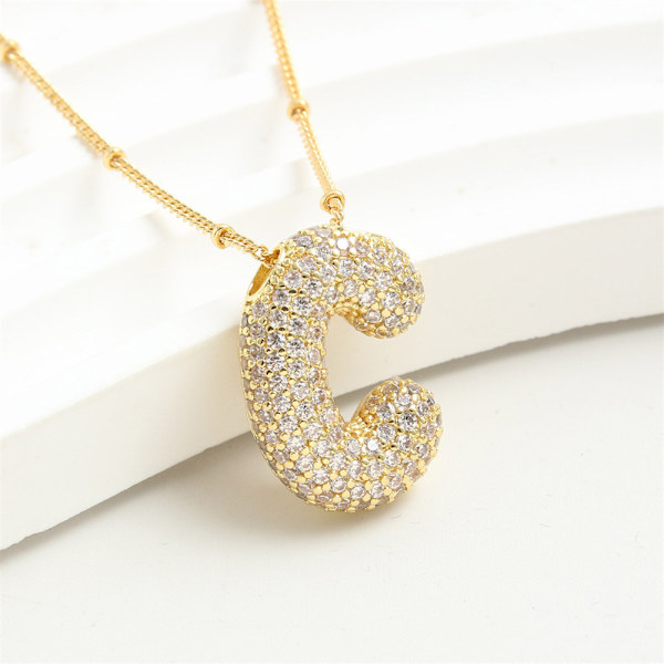 Bokstavshänge Mässing Bubble Letter Halsband Temperament Mode 26 Engelska Bokstav Halsband gold C