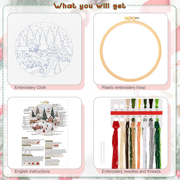 Broderikit för Jul, DIY Broderi Nålkonst Kit för Nybörjare Vuxna, Handsömnad Hantverkskit