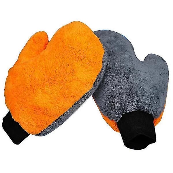 Biltvättshandskar, mjuka vantar, nätbaksida, reptålig, mikrofiber-chenille (2-pack, orange)
