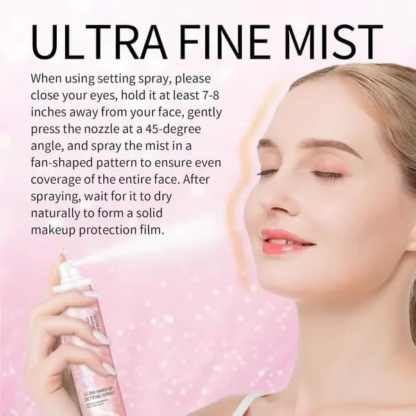 Glow Makeup Setting Spray, Shimmering Dewy Hydrating Long-Lasting Setting Spray for Face Makeup Fine Mist Finishing Spray Radiant Glowing Fine