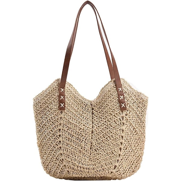 Stråväska för Kvinnor, Stor Stråväska Handgjord Vävd Handtag Tote Väska Sommar Strand Stråväska Bohemisk Crossbody Väska