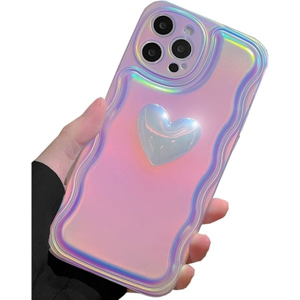 iPhone 16 Skal, Sött Laser 3D Kärlekshjärta Mobilskal Fullständigt Kameralinsskydd Mjukt TPU Stötsäkert Mobilskal för Flickor Kvinnor iPhone 16