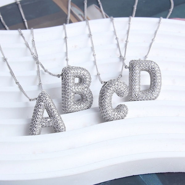 Bokstavshänge Mässing Bubble Letter Halsband Temperament Mode 26 Engelska Bokstav Halsband silver A
