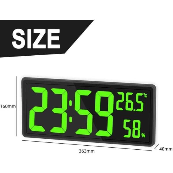 Stor digital väggklocka, stor digital väggklocka med temperatur och luftfuktighet, digital väggklocka med LED-siffror för sovrum, kontor, tydlig R
